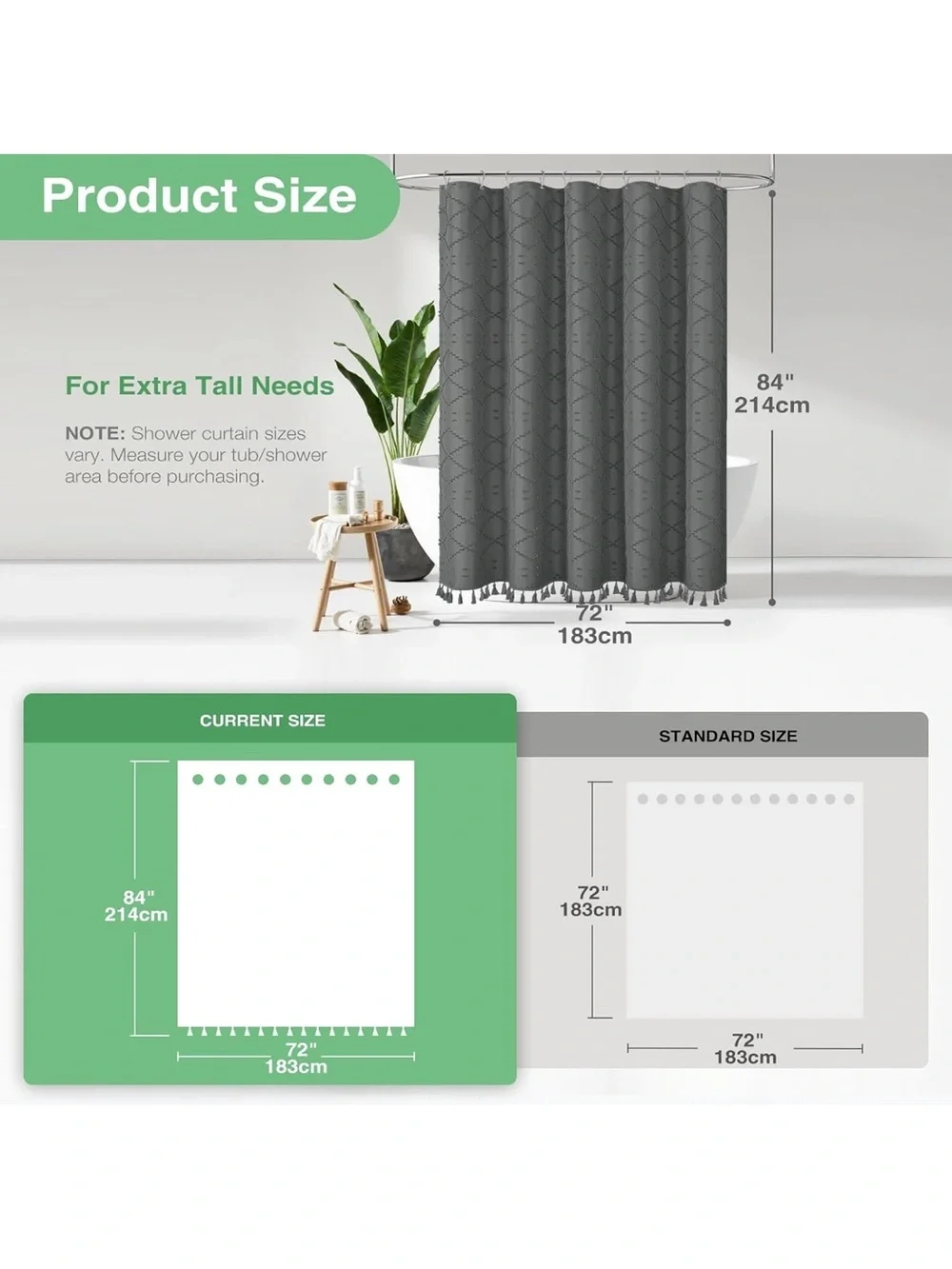 Textured Charcoal Gray Tassel Shower Curtain - Home Bath NWT